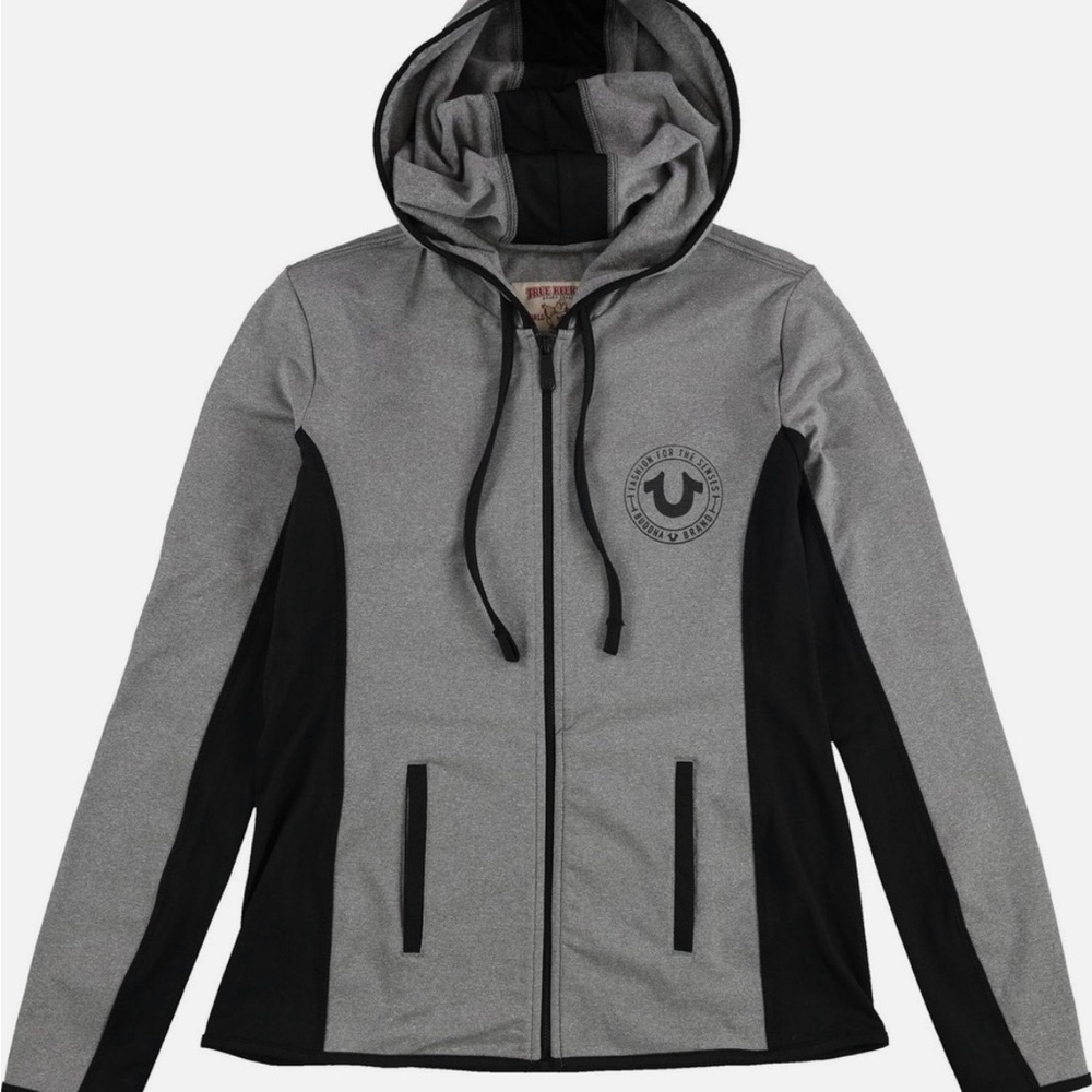 True Religion Women's Two-Tone Gray and Black Hoodie